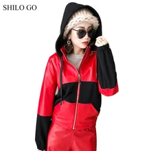 Шило GO кожаная куртка Женская Весенняя мода Овчина натуральная кожа пальто с капюшоном сплайсированные рукав летучая мышь повседневная куртка