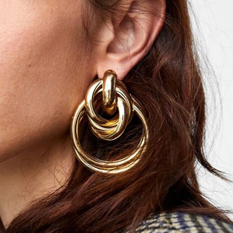 

Big Gold Hoop Earrings for Women Earings Fashion Luxury Jewelry Stainless Steel Designer Drop Hanging Hoop Earrings Large 2019