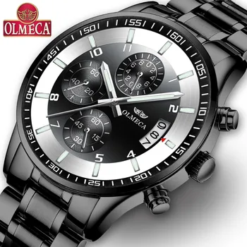 

OLMECA Multifunction Men's Quartz Watches Luxury Brand Man Chronograph Sports Watch Stainless Steel Fashion Wrist Watch for Men