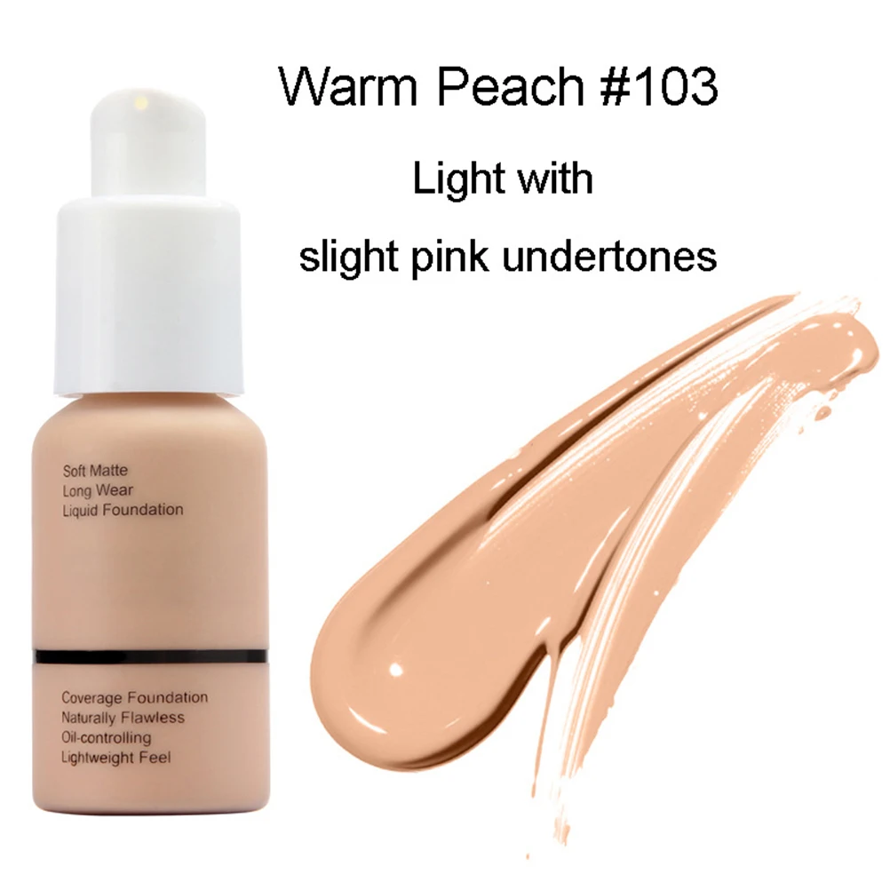 103 Warm Peach Waterproof Soft Matte Oil-Controlling Foundation Long Wear Liquid Face Makeup Coverage Foundation Concealer Cream - Цвет: 103 Warm Peach