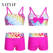 Купальник для девочек с узором в горошек, топ с бретельками, бюстгальтер и шорты, комплект для купальников, гимнастический танцевальный купальник упражнения тренировка, купальный костюм