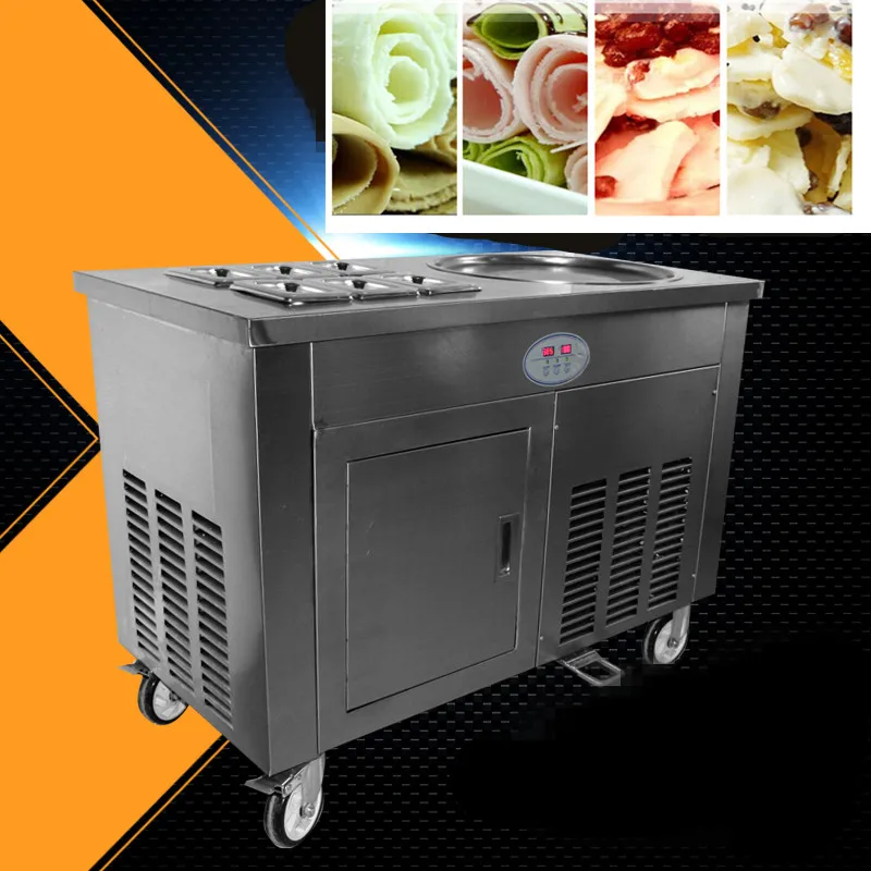Нержавеющая сталь одна сковорода двойной компрессор жарки машина для мороженого, машина для мороженого, машина для жареного мороженого рулон с 35L морозильной камерой