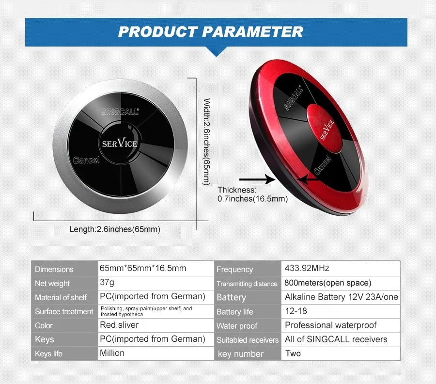 Perfect SINGCALL Wireless Calling System, 10 customers waterproof pagers with service and cancel keys, 1 pc of receiver 6