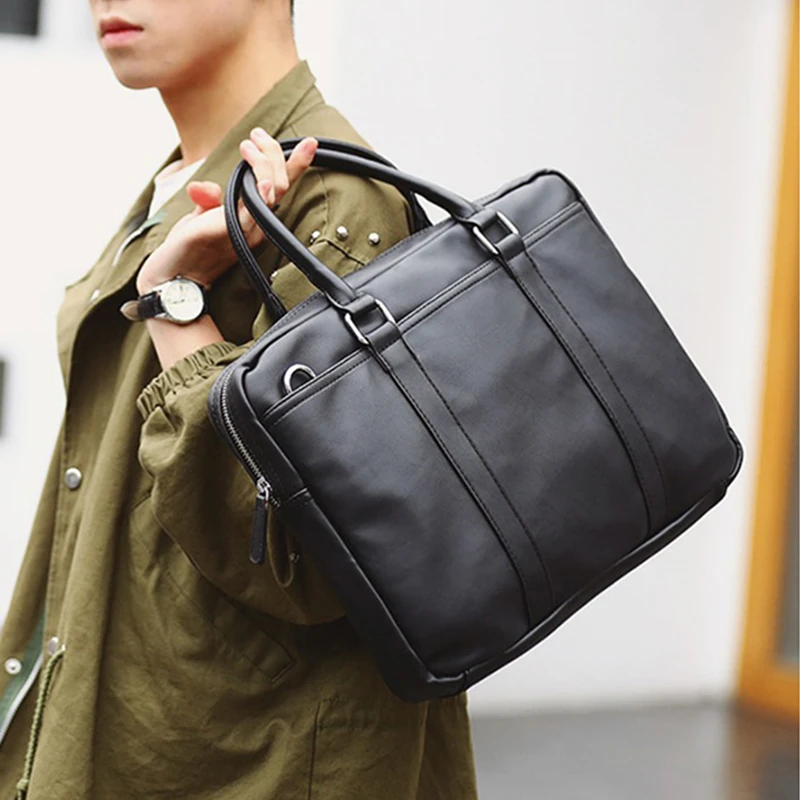 

Burminsa Simple Men Briefcase 14inch Laptop Bags High Quality PU Leather Office Work Shoulder Bags Business Computer Bags 2020