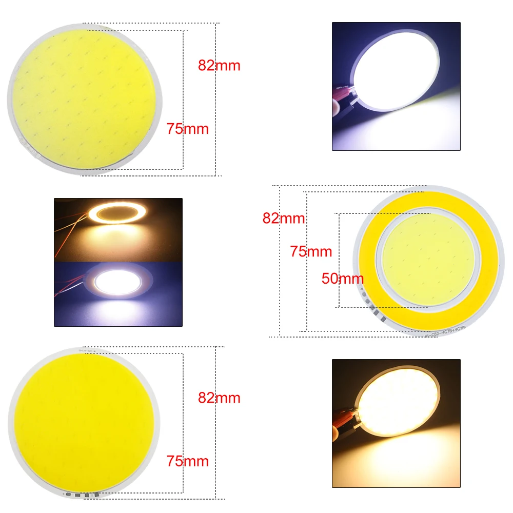 COB светодиодный светильник 82 мм круглый чип DC 12 В светодиодный источник лампы для DIY Дворовые лампы домашний декор светильник Холодный белый Теплый белый JQ