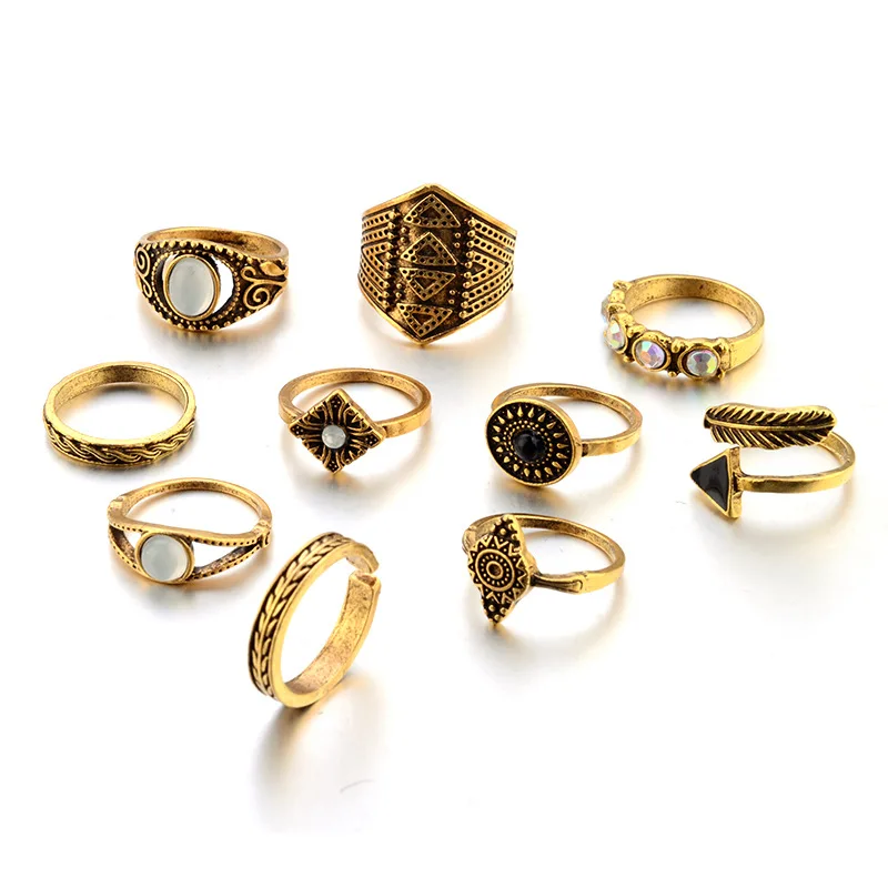 Богемные 10 ⑤ упак. винтажные кольца с синим камнем Lucky Stackable комплект колец на
