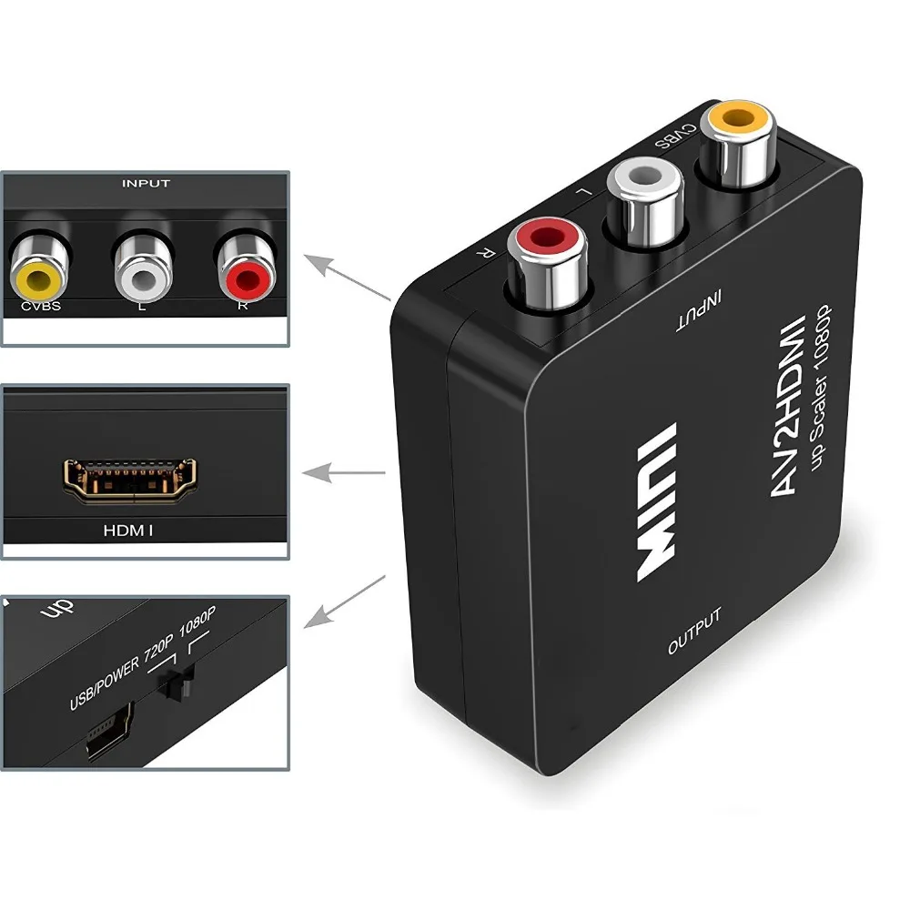 JZYuan البسيطة AV إلى HDMI تحويل الفيديو مربع AV2HDMI RCA AV HDMI CVBS إلى محول HDMI ل HDTV التلفزيون PS3 PS4 PC DVD XBox العارض