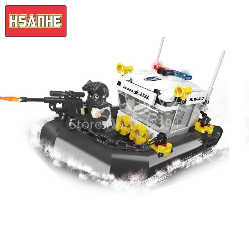 

HSANHE Police Ship Model Kit Hero Swat With Gun Building Blocks Brick Educational DIY Toys For Children Festival Gift For Friend