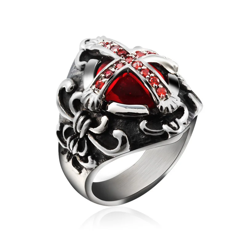 Vintage jewelry Gothic Cross Vampire Jacinth stainless steel Men's