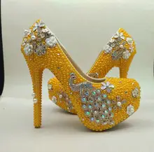 2016 gold rhinestone handmade bride wedding shoes peacock bridal shoes ultra high heels platform shoes free
