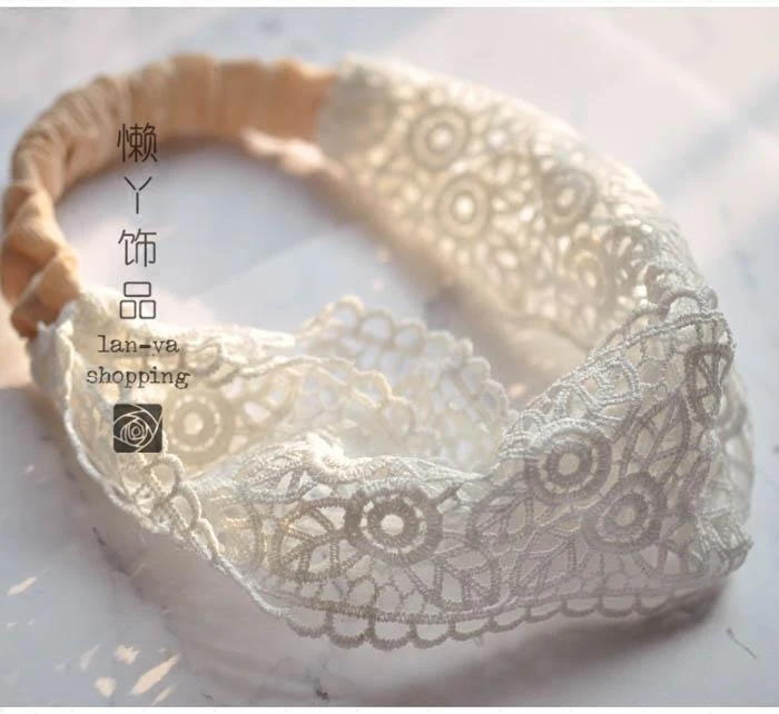 

Fresh Fashion Turban Headbands Women Spring Summer Chiffon Headband Head Wrap Wide Black White Lace Hair Accessories