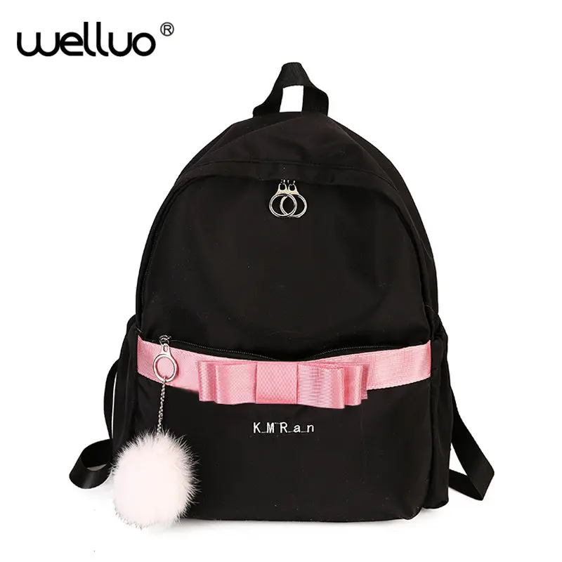 Wellvo 2018 элегантный дизайн нейлоновый рюкзак женский лоскутное Тесьма бантом Рюкзаки для подростков Обувь для девочек плеча рюкзак XA262WB