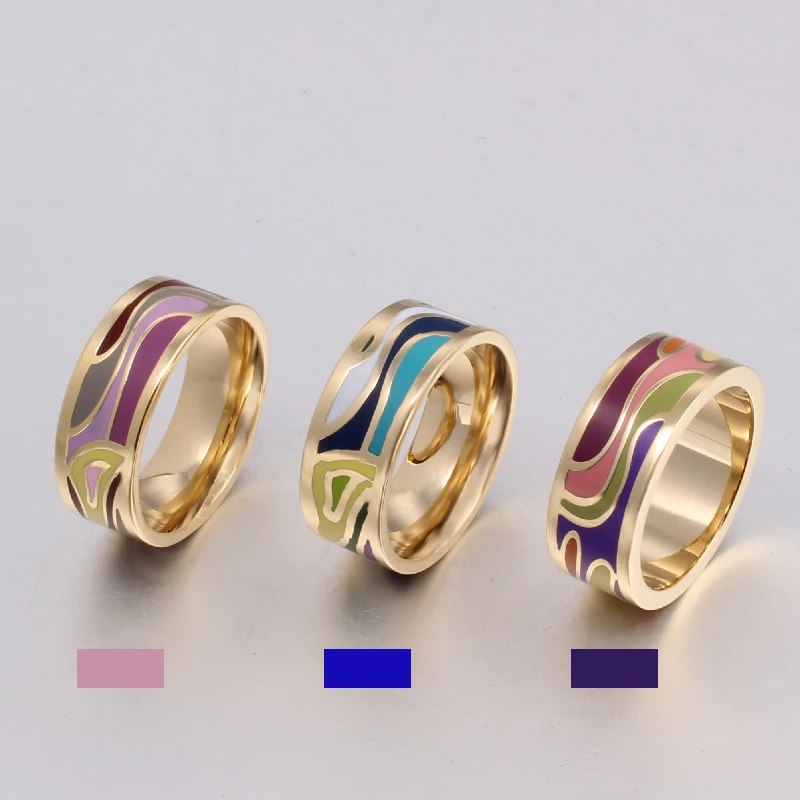 Фирменное эксклюзивное красивое кольцо с геометрическими полосками, винтажное эмалевое кольцо из нержавеющей стали, кольца для настроения для женщин
