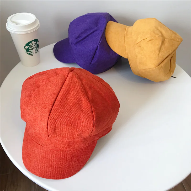 Осенне-зимние Новые шапки берет в стиле ретро универсальная шляпа художника унисекс из фланели карамельный цвет восьмиугольная Шляпа Кепка