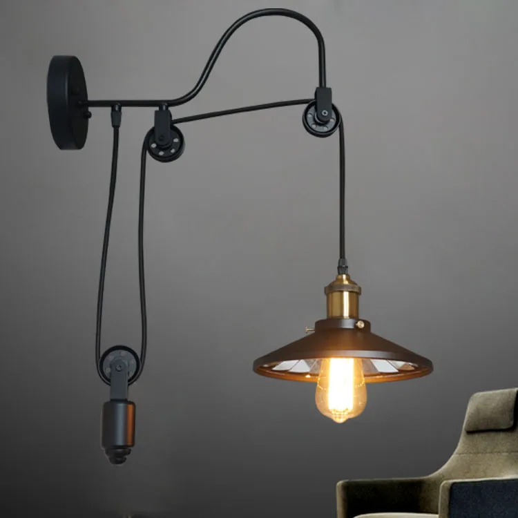 

Retro industrial lifting pulley black wall lamp Restaurant Bar Cafe corridor