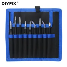 DIYFIX 9 in 1 ESD Precision Stainless Steel Tweezers Set Anti Static Repair Tools Kit for