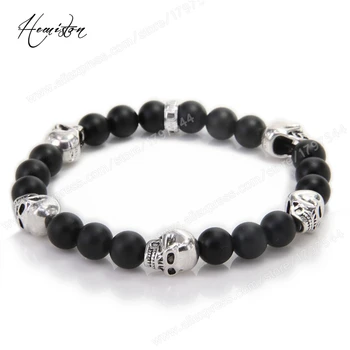 

Thomas Obsidian and Skull Beads Bracelet, Width:0.80cm, European Rebel Heart Style Jewelry For Men TS B87