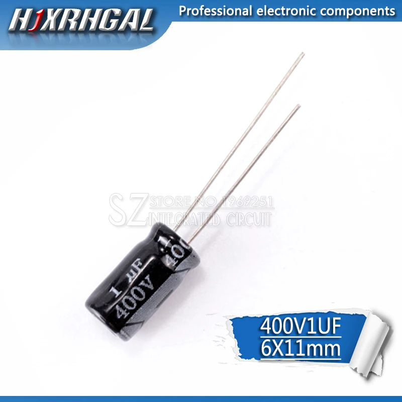 

50PCS Higt quality 400V1UF 6*11mm 1UF 400V 6*11 Electrolytic capacitor hjxrhgal