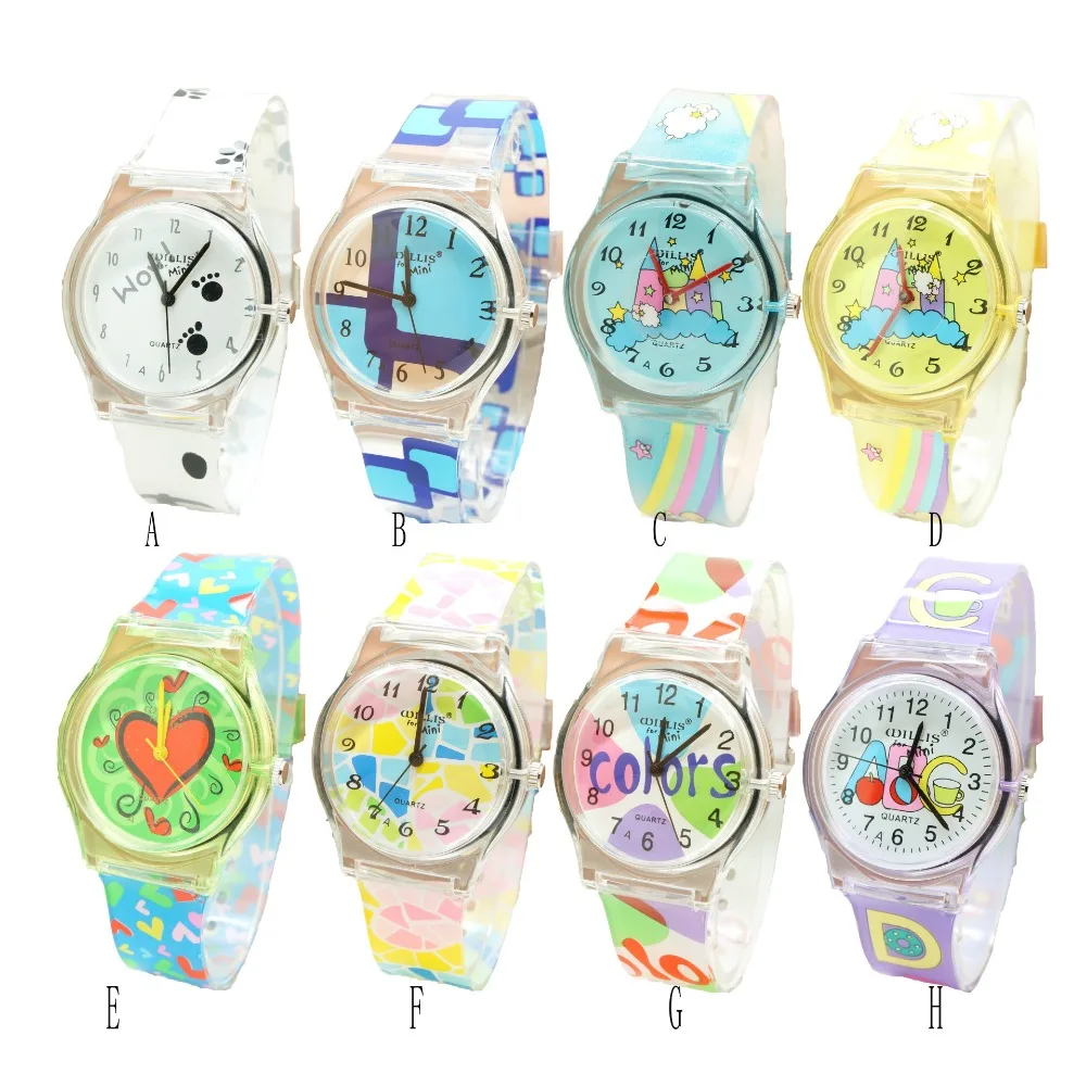

New Stylish Cartoon Flower & Heart Pattern castle footprints Women's Analog Watch with silicone Strap