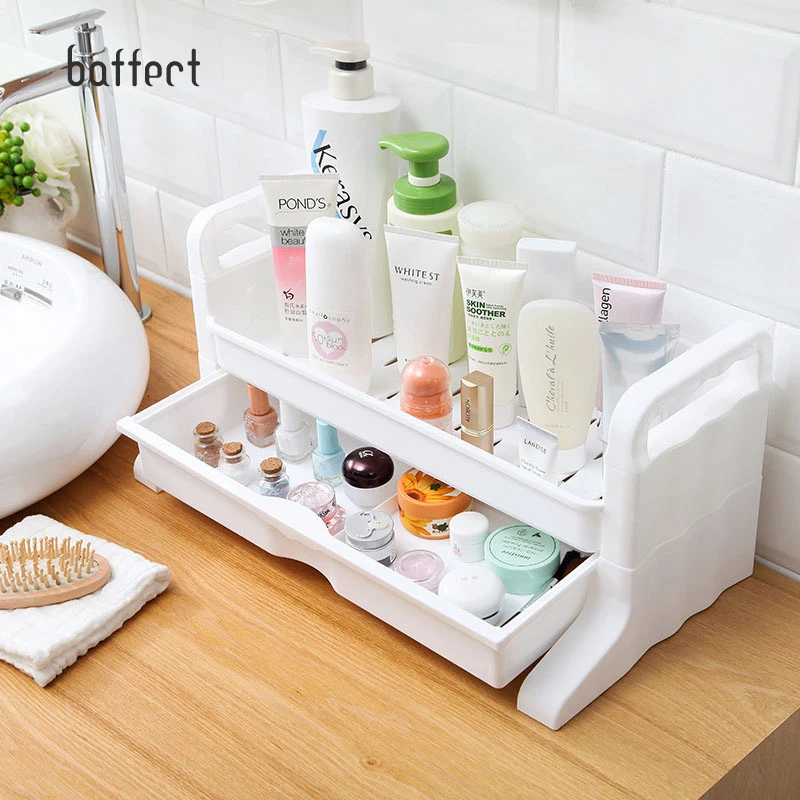 

Double Layers Plastic Kitchen Storage Rack Home Bathroom Cosmetics Make up Desktop Spice Shelf Kitchen Organizer Storage Box