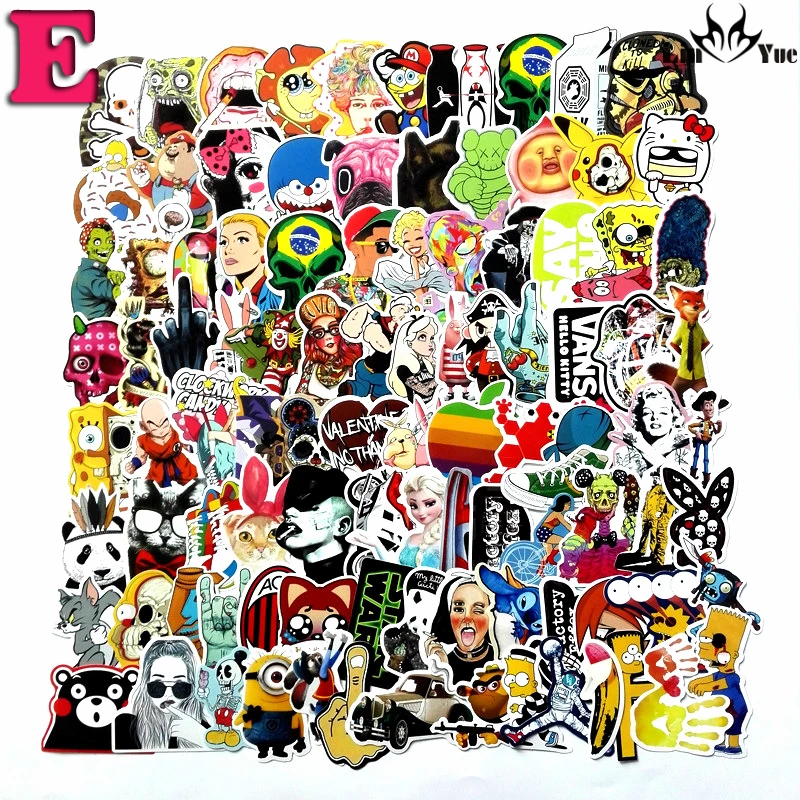 100pcs x6 NO repeat waterproof stickers for Home decor Travel Suitcase Wall Bike fridge Sliding Plate Car Styling sticker emoji