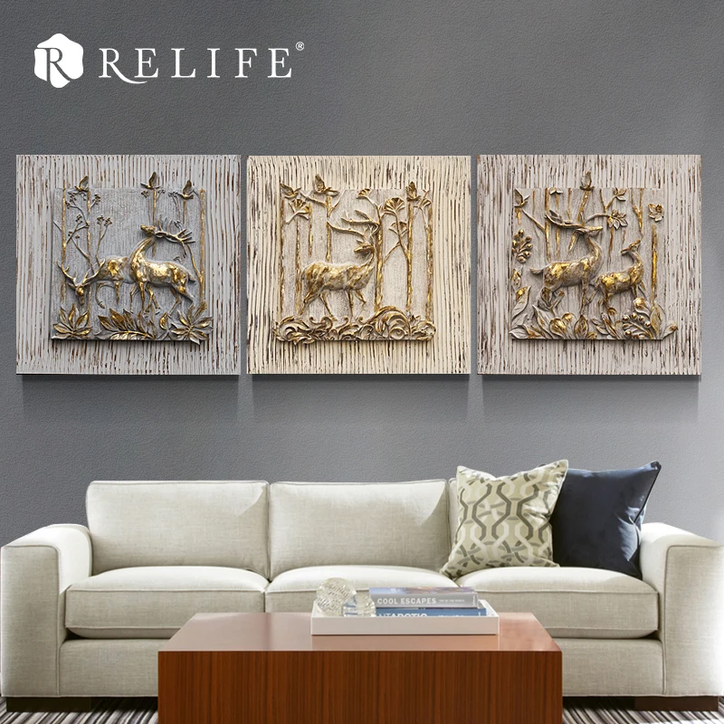 

Hot Selling Resin Deer in the Forest Modular Wall Art Oil Painting for Living Room Home Decor