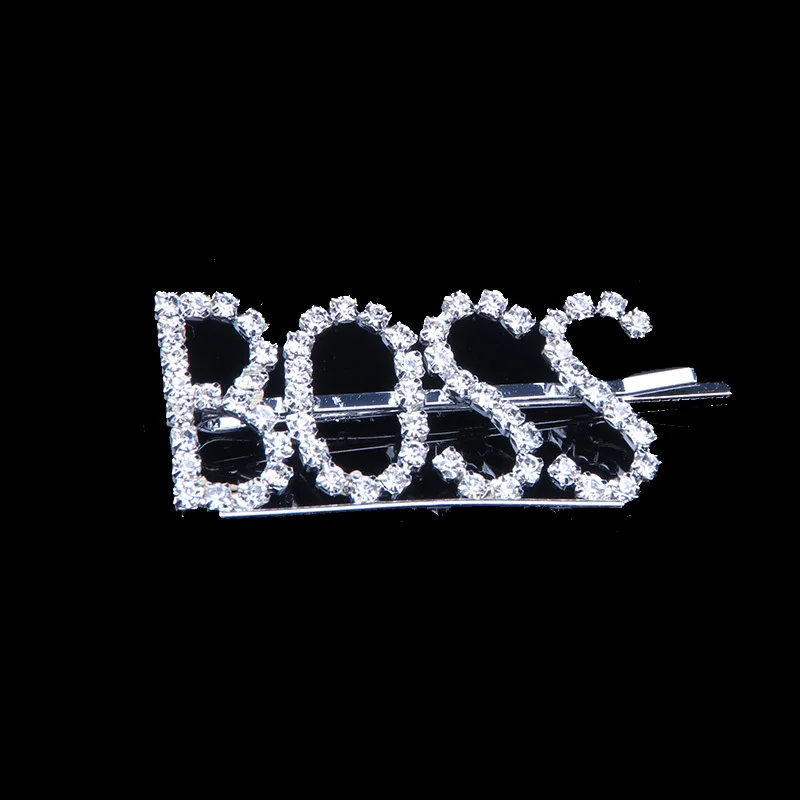 BOSS 1 шт. GLAM/DRIPPIN/X Кристальные блестящие стразы заколки для волос буквы заколки для волос заколки аксессуары для укладки волос для женщин и девушек - Цвет: BOSS