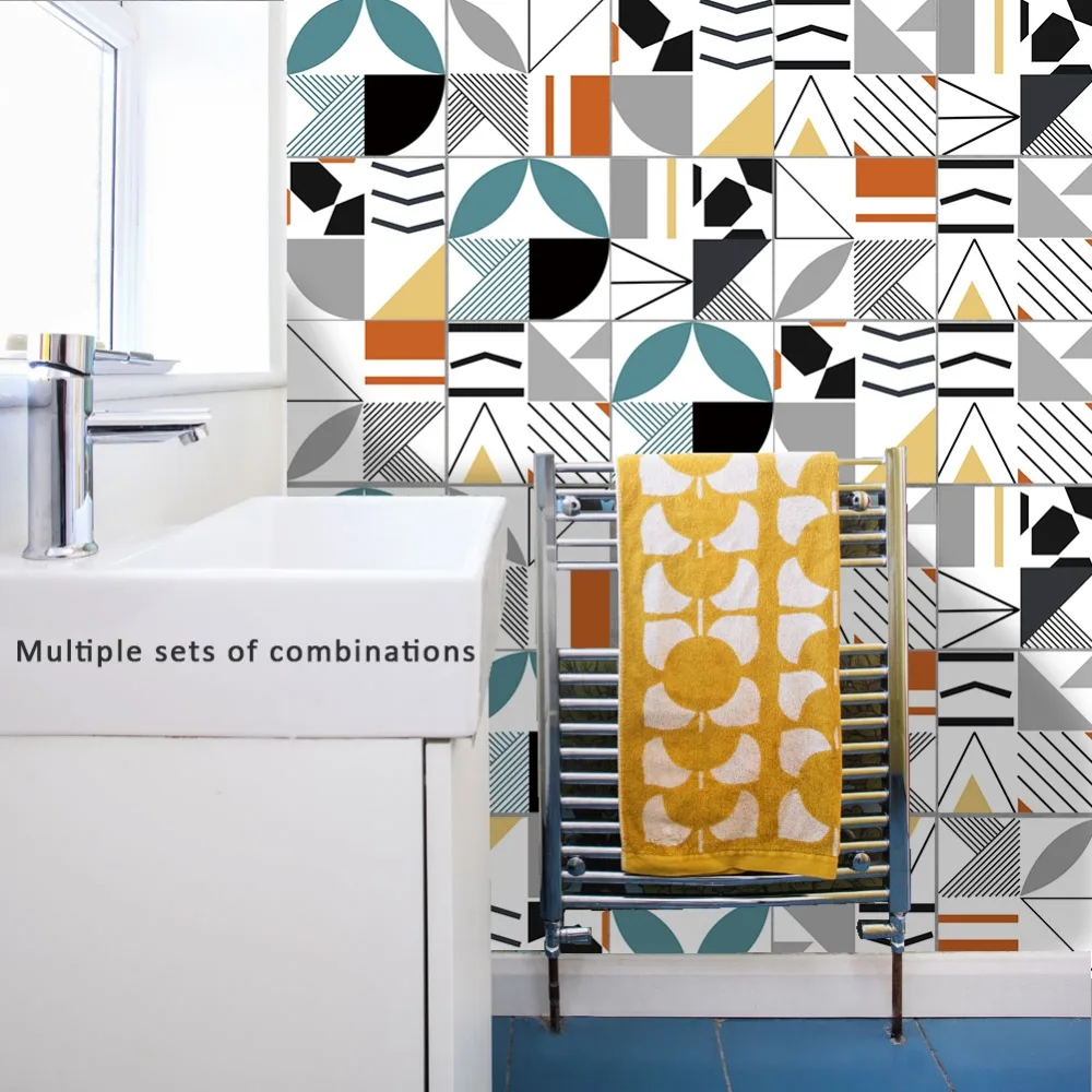 Buy Funlife Bathroom Decor Geometric Colored Tile stickers Wall Decals Wash