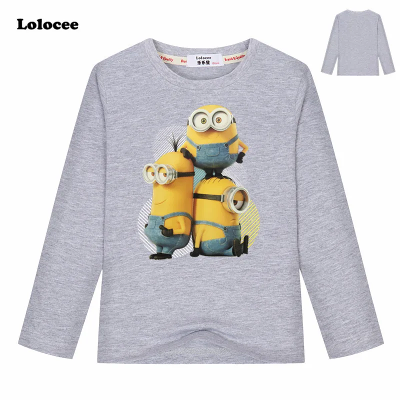 

3-13y Boys' Long Sleeve Cartoon T-Shirt 2018 New Spring Autumn Cotton Tops for Kids Children Minions Boys Girls Clothes
