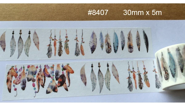 

2016NEW 1Roll=30mmx5m High Quality Feather Pattern Japanese Washi Decorative Adhesive DIY Masking Paper Tape Label Sticker gift