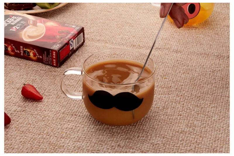 Hot sales 500ml Transparent Kawaii Glass Cup Cute Mug Cat Beard Pattern Beer Glass Funny Glass Tea Milk Water Cup Coffee Mug10