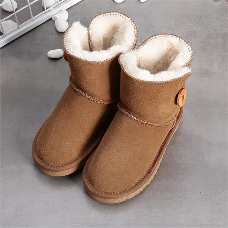 

Genuine leather Europe child slip-resistant female snow boots child boots male medium-leg child cotton-padded shoes soft outsole