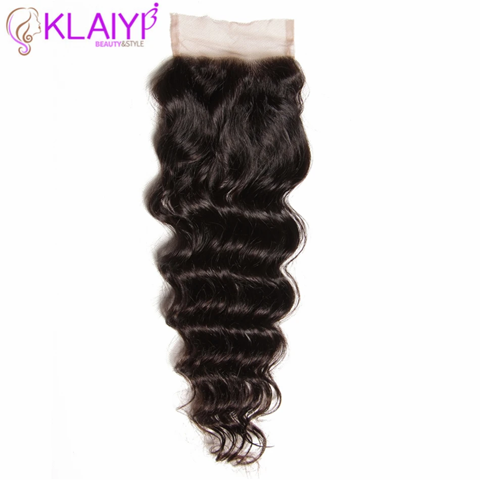 

Klaiyi Hair Brazilian Natural Wave Lace Closure Free/Middle/Three Part Remy Human Hair 4x4 inch Swiss Lace Top Closure