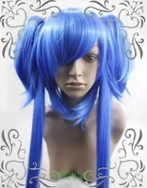 

New High Quality Fashion Picture Macross F Cosplay Long Blue 4 X Clip On Tail Wig