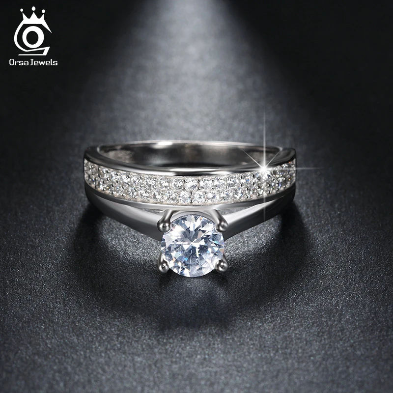 ORSA JEWELS Round Ring Engagement Rings 4 Prongs Setting Cubic Zircon Jewelry For Women Love Bague Anillos Mujer OR107