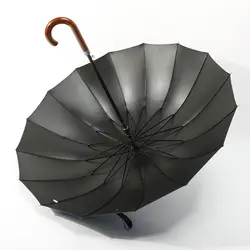 16 ребер из дерева, с длинной ручкой креативный зонтик светодиодный Автоматический ветрозащитный мужской зонт с деревянной ручкой дождь