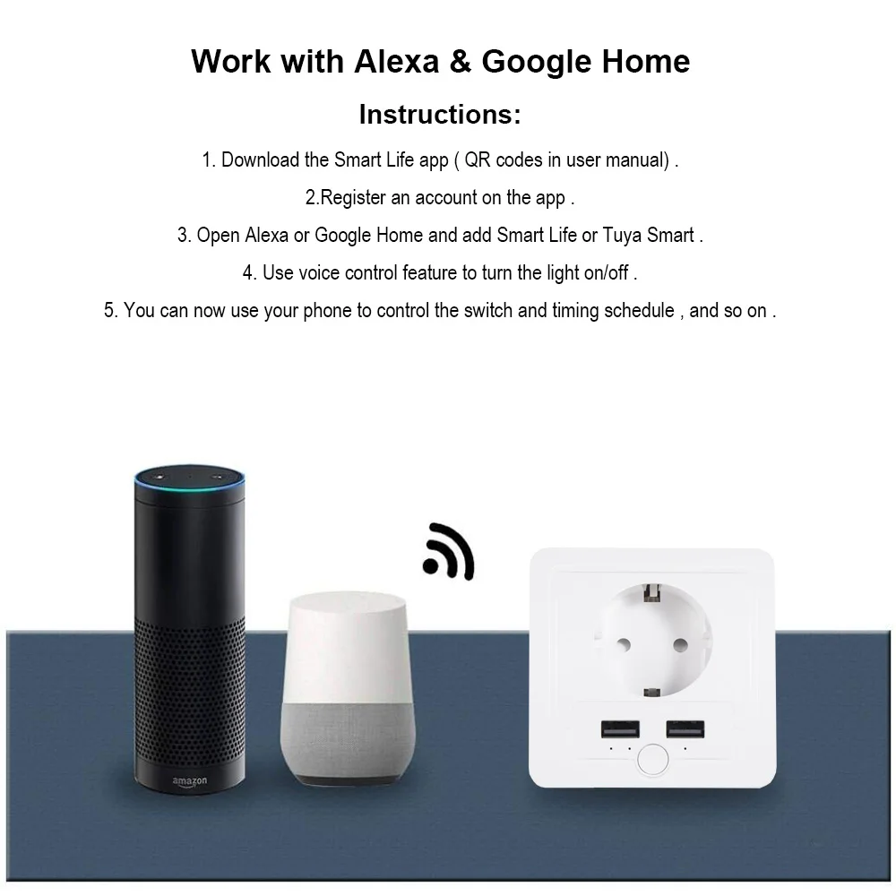 Wi Fi Смарт настенный выключатель розетка 2 Порты USB 15A управление переключателем