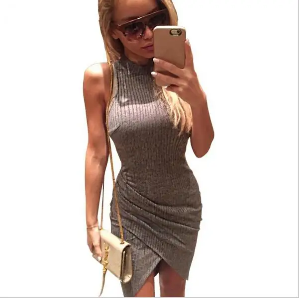2016 spring Elegant gray sleeveless knitted casual font b dress b font font b Women b