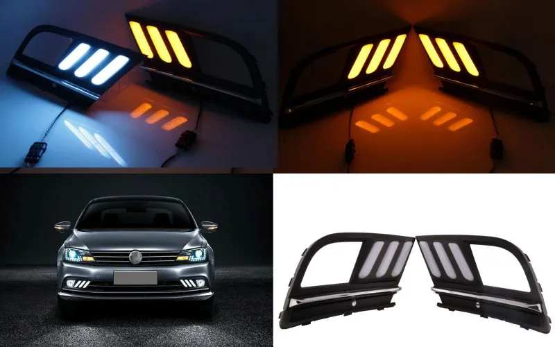 

2PCS White/Ice Blue Yellow Turn Signals LED car styling Daytime Running light DRL Fog lamp Cover For Volkswagen VW sagitar 2016
