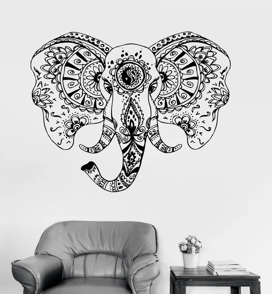 Elephant Head Vinyl Wall Stickers Animal Tribal Ornament Wall Sticker