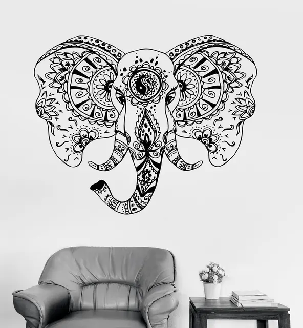 elephant head vinyl wall stickers animal tribal ornament wall