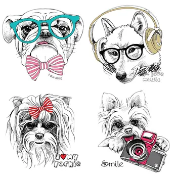 

Cute Animals Dog Heat Transfer Stickers Iron on Patches Thermo Transfer for Clothes Decor Badges DIT T-shirt Washable Print E