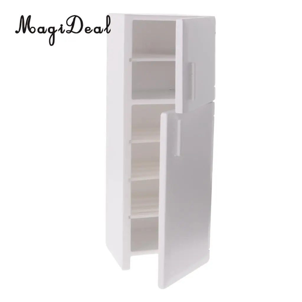MagiDeal 1/12 Dollhouse Miniature Kitchen White Wooden Fridge Refrigerator Freezer for Dolls Bedroom Living Room Accs Kids Toy