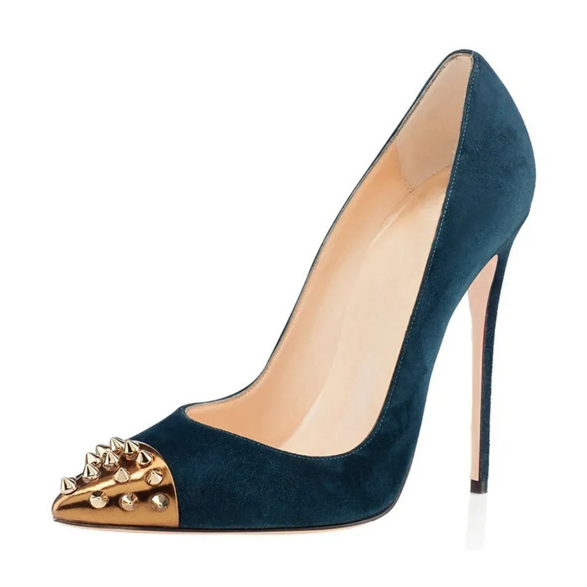 

Dropshipping New Sexy Women Shoes High Heels Suede Leather Dress Pumps Ladies Pointed Toe Rivet Elegant Work Blue Pumps D033A