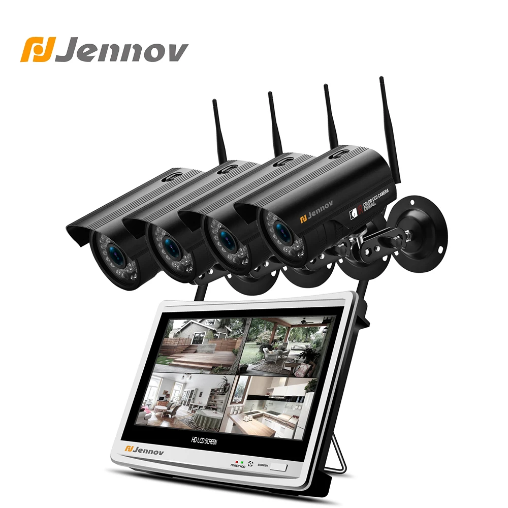 

Jennov Wireless 1080P 4CH CCTV Kit Video Surveillance Outdoor IP Camera With 12Inch LCD Screen Security Camera System WiFi