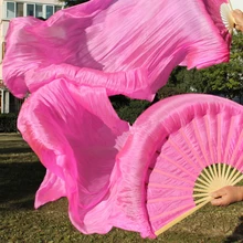Розовый танец живота настоящий шелк веер вуаль 180x90 см Размер 1 пара танцы чистые шелковые вееры(L+ R) рука