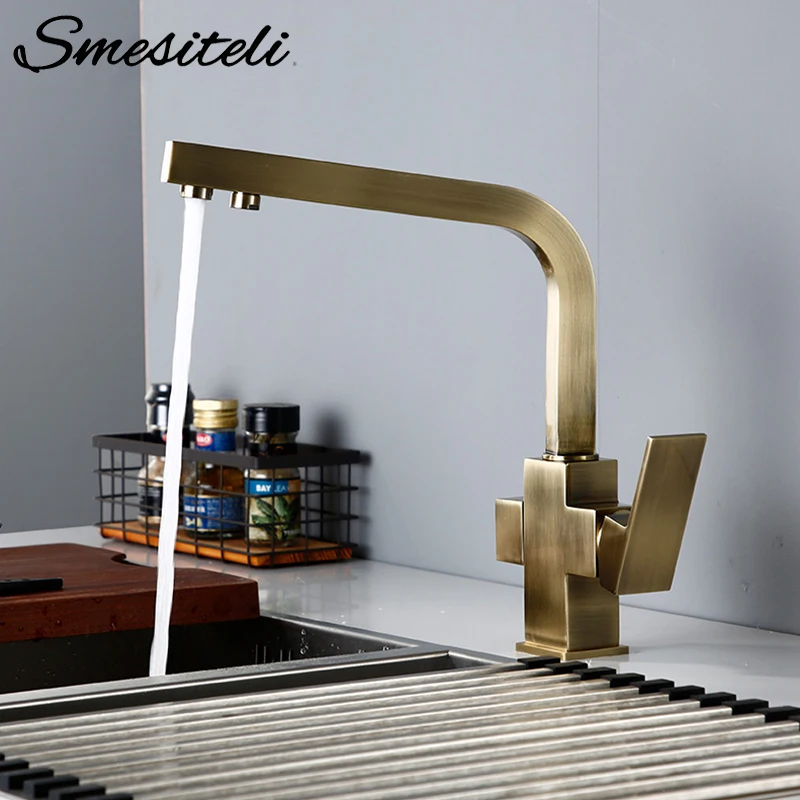 Smesiteli Kitchen Faucets Brushed Antique Bronze 3 Way Tap Filter Faucets Dual Holder Kitchen Faucets 360 Degree Rotation Faucet Smesiteli Kitchen Faucets Brushed Antique Bronze 3 Way Tap Filter Faucets Dual Holder Kitchen Faucets 360 Degree Rotation Faucet