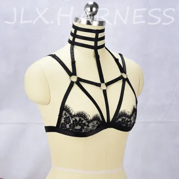 JLX.HARNESS New Arrival Lace Cage Bra Harness Sexy Underwear See Through Lingerie Lace Cup Bralette Fetish Bondage Harness O0430 4