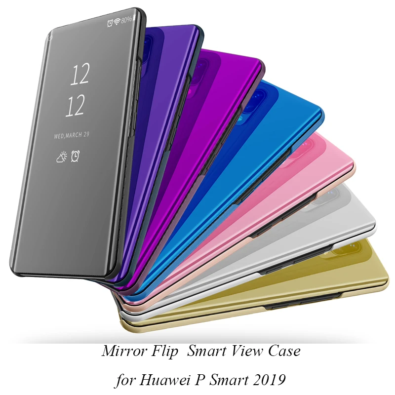 

Mirror Flip Case For Huawei P Smart 2019 Luxury Clear View PU Leather Cover For Huawei P Smart 2019 Smart phone Case