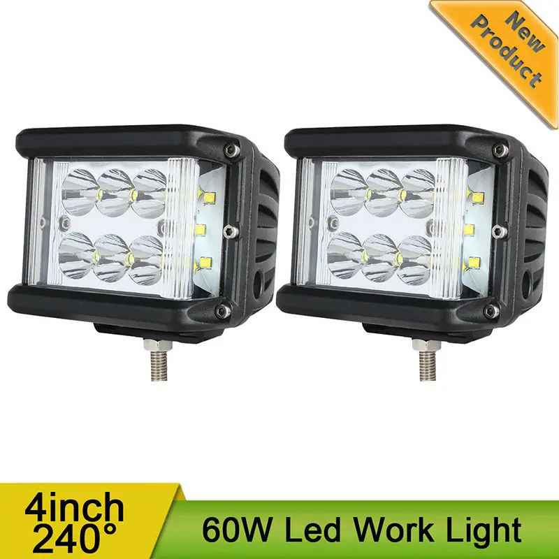 New LED Light Bar  4inch 60W Full Reflector Side Luminate Led Work Light SPOT FLOOD COMBO Driving Lamp For Jeep Offroad Off-road Truck Car ATV SUV Boat 4WD ATV Auxiliary driving light (1)